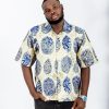 blue and golden designed damask shirt