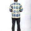 blue and golden designed damask shirt