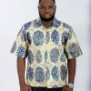 blue and golden designed damask shirt