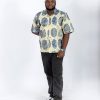 blue and golden designed damask shirt