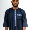 ETW blue monogram designed short-sleeved kaftan
