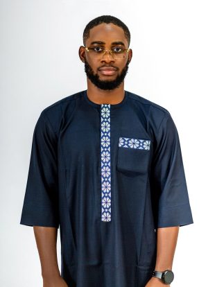 ETW blue monogram designed short-sleeved kaftan