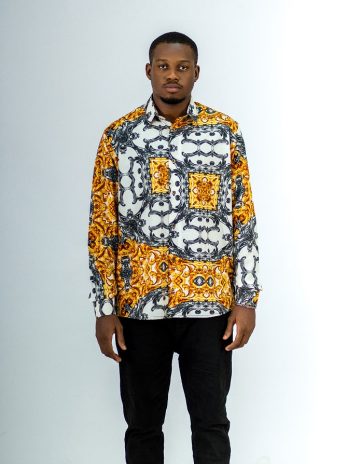 ETW Yellow and white designed long-sleeved shirt